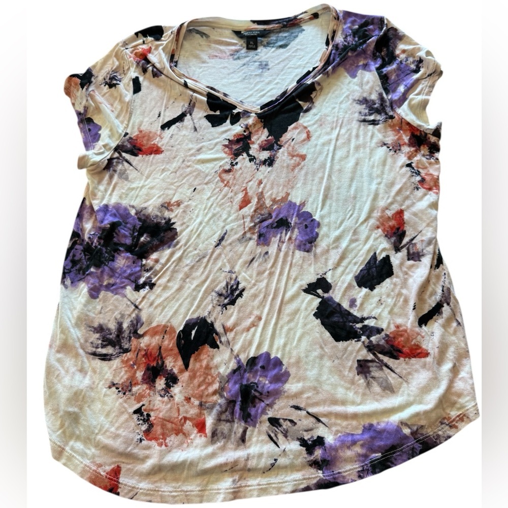 Simply Vera Vera Wang Multicolor Floral V-Neck T-Shirt XL